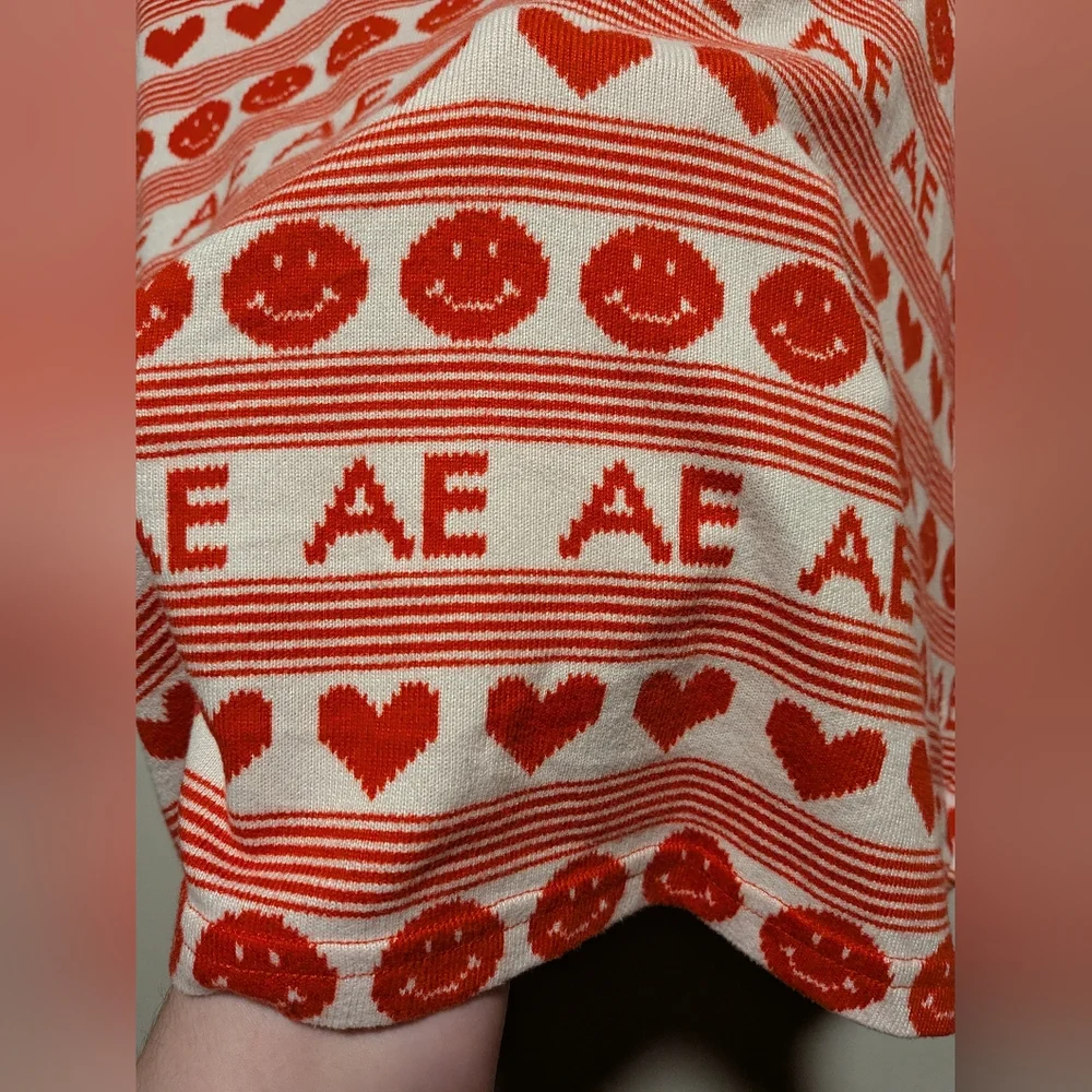 NEW American Eagle Heart Smiley Long Sleeve & Shorts Lounge Pajama Set Size XL